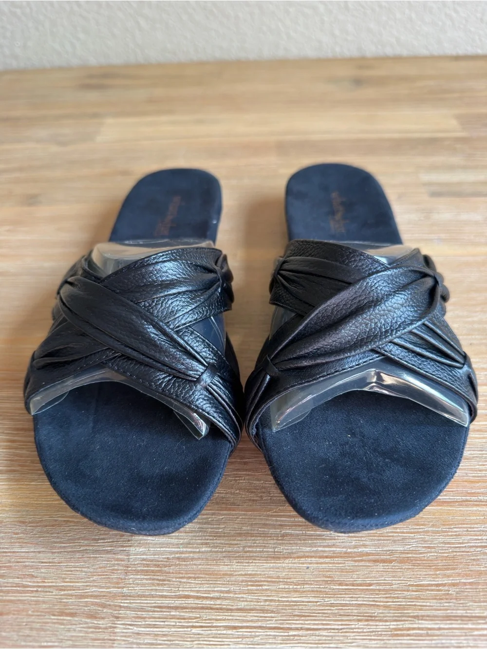 Aerosoles What's What Black Leather Open Toe Sandal Slip On Women’s 8.5 New Box